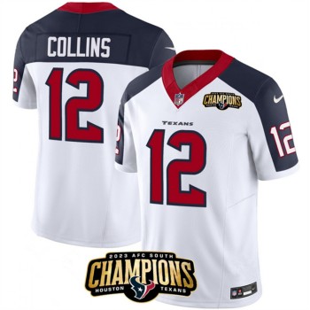 Men's Houston Texans #12 Nico Collins White/Navy 2023 F.U.S.E. AFC South Champions Patch Limited Stitched Football Jersey Men's Houston Texans #12 Nico Collins White/Navy 2023 F.U.S.E. AFC South Champions Patch Limited Stitched Football Jersey