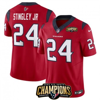 Men's Houston Texans #24 Derek Stingley Jr. Red 2023 F.U.S.E. AFC South Champions Patch Vapor Untouchable Limited Stitched Football Jersey Men's Houston Texans #24 Derek Stingley Jr. Red 2023 F.U.S.E. AFC South Champions Patch Vapor Untouchable Limited Stitched Football Jersey