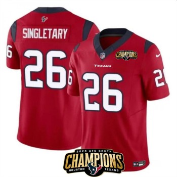 Men's Houston Texans #26 Devin Singletary Red 2023 F.U.S.E. AFC South Champions Patch Vapor Untouchable Limited Stitched Football Jersey Men's Houston Texans #26 Devin Singletary Red 2023 F.U.S.E. AFC South Champions Patch Vapor Untouchable Limited Stitched Football Jersey
