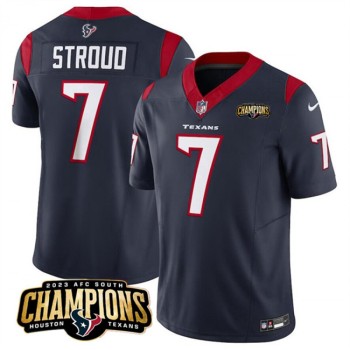 Men's Houston Texans #7 C.J. Stroud Navy 2023 F.U.S.E. AFC South Champions Patch Vapor Untouchable Limited Stitched Football Jersey Men's Houston Texans #7 C.J. Stroud Navy 2023 F.U.S.E. AFC South Champions Patch Vapor Untouchable Limited Stitched Football Jersey