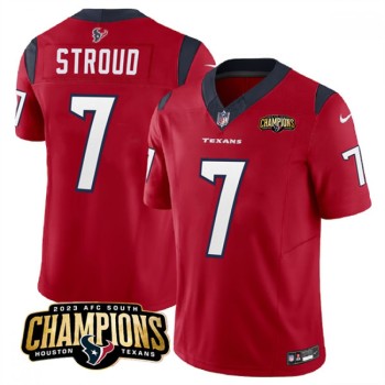 Men's Houston Texans #7 C.J. Stroud Red 2023 F.U.S.E. AFC South Champions Patch Vapor Untouchable Limited Stitched Football Jersey Men's Houston Texans #7 C.J. Stroud Red 2023 F.U.S.E. AFC South Champions Patch Vapor Untouchable Limited Stitched Football Jersey