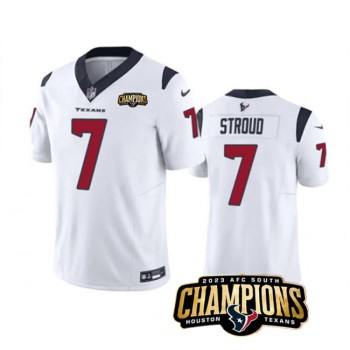 Men's Houston Texans #7 C.J. Stroud White 2023 F.U.S.E. AFC South Champions Patch Vapor Untouchable Limited Stitched Football Jersey Men's Houston Texans #7 C.J. Stroud White 2023 F.U.S.E. AFC South Champions Patch Vapor Untouchable Limited Stitched Football Jersey