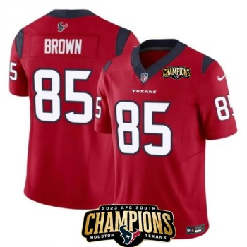 Men's Houston Texans #85 Noah Brown Red 2023 F.U.S.E. AFC South Champions Patch Vapor Untouchable Limited Stitched Football Jersey Men's Houston Texans #85 Noah Brown Red 2023 F.U.S.E. AFC South Champions Patch Vapor Untouchable Limited Stitched Football Jersey