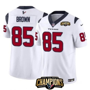 Men's Houston Texans #85 Noah Brown White 2023 F.U.S.E. AFC South Champions Patch Vapor Untouchable Limited Stitched Football Jersey Men's Houston Texans #85 Noah Brown White 2023 F.U.S.E. AFC South Champions Patch Vapor Untouchable Limited Stitched Football Jersey
