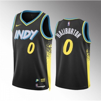 Men's Indiana Pacers #0 Tyrese Haliburton Black 2023-24 City Edition Stitched Basketball Jersey Men's Indiana Pacers #0 Tyrese Haliburton Black 2023-24 City Edition Stitched Basketball Jersey