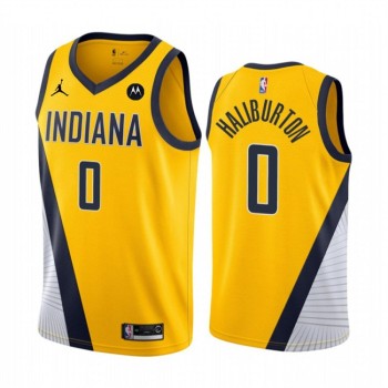 Men's Indiana Pacers #0 Tyrese Haliburton Yellow Statement Edition Stitched Basketball Jersey Men's Indiana Pacers #0 Tyrese Haliburton Yellow Statement Edition Stitched Basketball Jersey