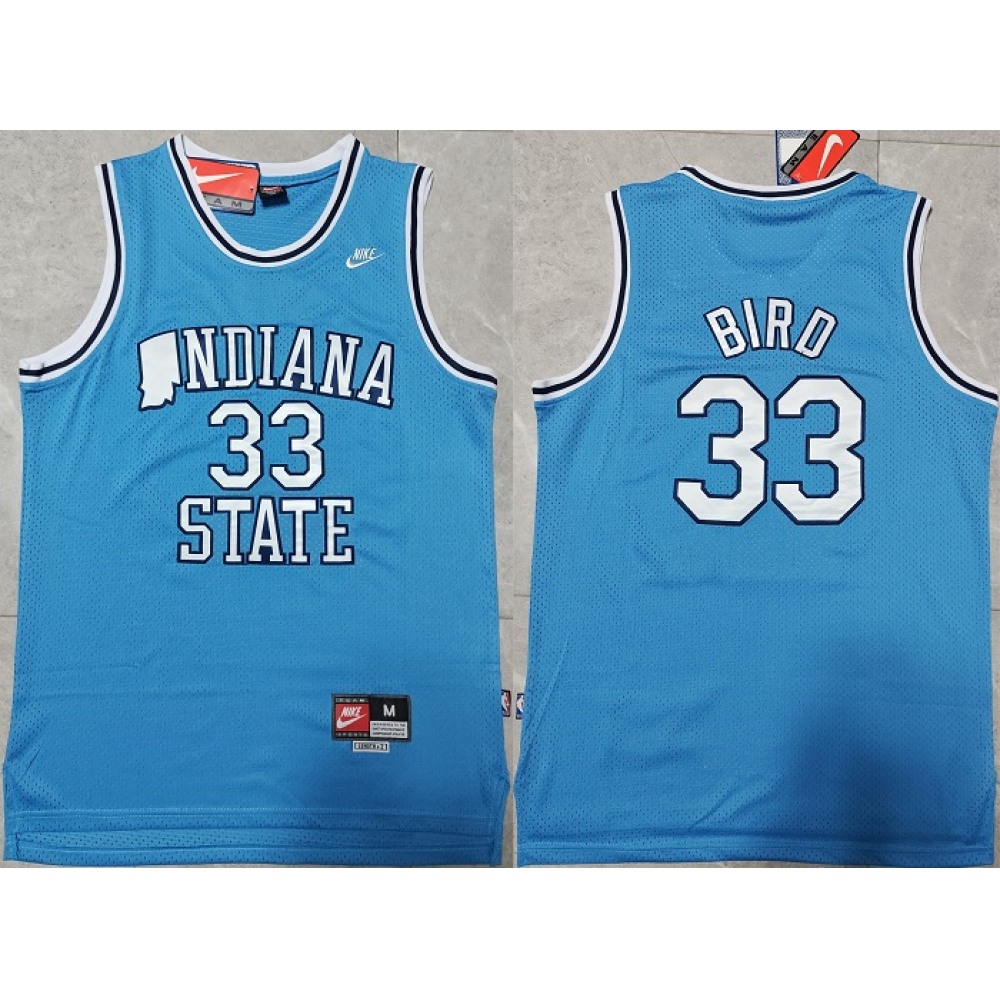 Men's Indiana State Sycamores #33 Larry Bird Blue Stitched Jersey