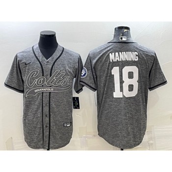 Men's Indianapolis Colts #18 Peyton Manning Grey With Patch Cool Base Stitched Baseball Jersey Men's Indianapolis Colts #18 Peyton Manning Grey With Patch Cool Base Stitched Baseball Jersey