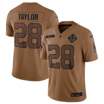 Men's Indianapolis Colts #28 Jonathan Taylor 2023 Brown Salute To Sertvice  Stitched Football Jersey Men's Indianapolis Colts #28 Jonathan Taylor 2023 Brown Salute To Sertvice  Stitched Football Jersey