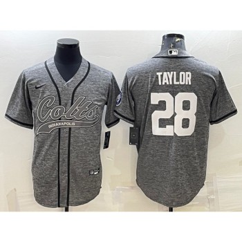 Men's Indianapolis Colts #28 Jonathan Taylor Grey With Patch Cool Base Stitched Baseball Jersey Men's Indianapolis Colts #28 Jonathan Taylor Grey With Patch Cool Base Stitched Baseball Jersey