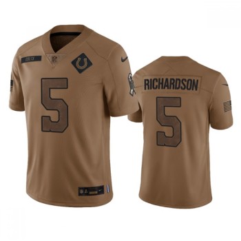 Men's Indianapolis Colts #5 Anthony Richardson 2023 Brown Salute To Sertvice  Stitched Football Jersey Men's Indianapolis Colts #5 Anthony Richardson 2023 Brown Salute To Sertvice  Stitched Football Jersey