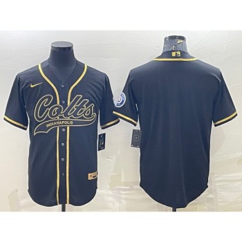 Men's Indianapolis Colts Blank Black Gold With Patch Cool Base Stitched Baseball Jersey Men's Indianapolis Colts Blank Black Gold With Patch Cool Base Stitched Baseball Jersey