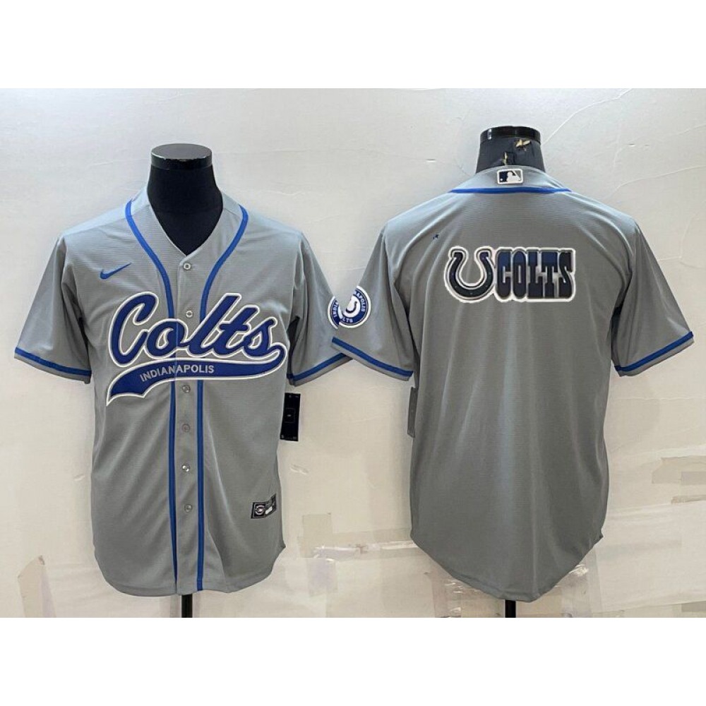 Men's Indianapolis Colts Grey Team Big Logo With Patch Cool Base Stitched Baseball Jersey