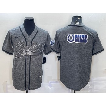 Men's Indianapolis Colts Grey Team Big Logo With Patch Cool Base Stitched Baseball Jersey Men's Indianapolis Colts Grey Team Big Logo With Patch Cool Base Stitched Baseball Jersey