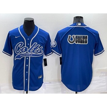 Men's Indianapolis Colts Royal Team Big Logo With Patch Cool Base Stitched Baseball Jersey Men's Indianapolis Colts Royal Team Big Logo With Patch Cool Base Stitched Baseball Jersey