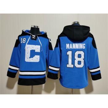 Men's Indianapolis Colts #18 Peyton Manning Blue Ageless Must-Have Lace-Up Pullover Hoodie Men's Indianapolis Colts #18 Peyton Manning Blue Ageless Must-Have Lace-Up Pullover Hoodie