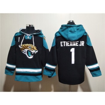 Men's Jacksonville Jaguars #1 Travis Etienne Jr. Black Ageless Must-Have Lace-Up Pullover Hoodie Men's Jacksonville Jaguars #1 Travis Etienne Jr. Black Ageless Must-Have Lace-Up Pullover Hoodie