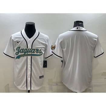 Men's Jacksonville Jaguars Blank White With Patch Cool Base Stitched Baseball Jersey Men's Jacksonville Jaguars Blank White With Patch Cool Base Stitched Baseball Jersey