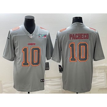 Men's Kansas City Chiefs #10 Isiah Pacheco Gray Super Bowl LVII Patch Atmosphere Fashion Stitched Jersey Men's Kansas City Chiefs #10 Isiah Pacheco Gray Super Bowl LVII Patch Atmosphere Fashion Stitched Jersey