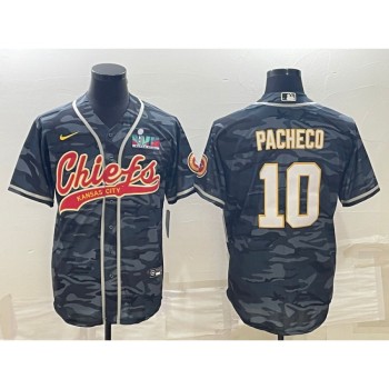 Men's Kansas City Chiefs #10 Isiah Pacheco Grey Camo With Super Bowl LVII Patch Cool Base Stitched Baseball Jersey Men's Kansas City Chiefs #10 Isiah Pacheco Grey Camo With Super Bowl LVII Patch Cool Base Stitched Baseball Jersey