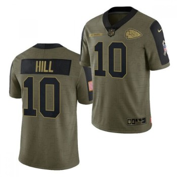 Men's Kansas City Chiefs #10 Tyreek Hill 2021 Olive Salute To Service Limited Stitched Jersey Men's Kansas City Chiefs #10 Tyreek Hill 2021 Olive Salute To Service Limited Stitched Jersey