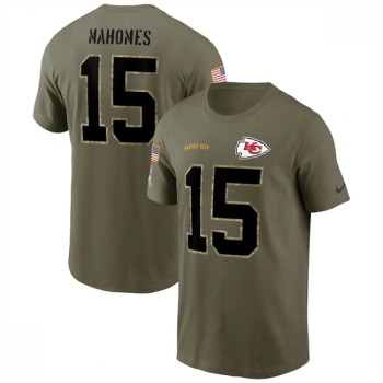 Men's Kansas City Chiefs #15 Patrick Mahomes 2022 Olive Salute to Service T-Shirt Men's Kansas City Chiefs #15 Patrick Mahomes 2022 Olive Salute to Service T-Shirt