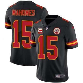 Men's Kansas City Chiefs #15 Patrick Mahomes Black With C Patch Limited Stitched NFL Jersey Men's Kansas City Chiefs #15 Patrick Mahomes Black With C Patch Limited Stitched NFL Jersey
