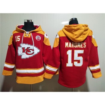 Men's Kansas City Chiefs #15 Patrick Mahomes Red Lace-Up Pullover Hoodie Men's Kansas City Chiefs #15 Patrick Mahomes Red Lace-Up Pullover Hoodie