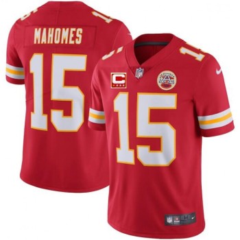 Men's Kansas City Chiefs #15 Patrick Mahomes Red With C Patch Limited Stitched NFL Jersey Men's Kansas City Chiefs #15 Patrick Mahomes Red With C Patch Limited Stitched NFL Jersey