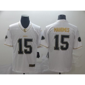 Men's Kansas City Chiefs #15 Patrick Mahomes White 2019 100th Season Golden Edition Limited Stitched NFL Jersey