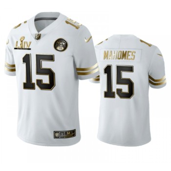 Men's Kansas City Chiefs #15 Patrick Mahomes White Super Bowl LIV Golden Edition Limited Stitched Jersey Men's Kansas City Chiefs #15 Patrick Mahomes White Super Bowl LIV Golden Edition Limited Stitched Jersey
