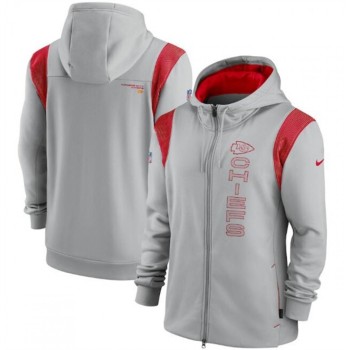 Men's Kansas City Chiefs 2021 Gray Sideline Team Performance Full-Zip Hoodie Men's Kansas City Chiefs 2021 Gray Sideline Team Performance Full-Zip Hoodie