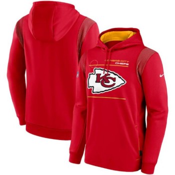 Men's Kansas City Chiefs 2021 Red Sideline Logo Performance Pullover Hoodie Men's Kansas City Chiefs 2021 Red Sideline Logo Performance Pullover Hoodie