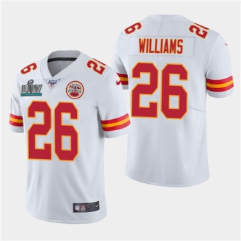 Men's Kansas City Chiefs #26 Damien Williams White Super Bowl LIV With 100th Season Patch Vapor Untouchable Limited Stitched NFL Jersey Men's Kansas City Chiefs #26 Damien Williams White Super Bowl LIV With 100th Season Patch Vapor Untouchable Limited Stitched NFL Jersey