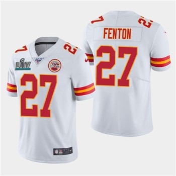 Men's Kansas City Chiefs #27 Rashad Fenton White Super Bowl LIV With 100th Season Patch Vapor Untouchable Limited Stitched NFL Jersey Men's Kansas City Chiefs #27 Rashad Fenton White Super Bowl LIV With 100th Season Patch Vapor Untouchable Limited Stitched NFL Jersey
