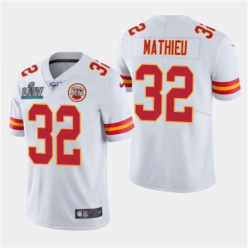 Men's Kansas City Chiefs #32 Tyrann Mathieu White Super Bowl LIV With 100th Season Patch Vapor Untouchable Limited Stitched NFL Jersey Men's Kansas City Chiefs #32 Tyrann Mathieu White Super Bowl LIV With 100th Season Patch Vapor Untouchable Limited Stitched NFL Jersey