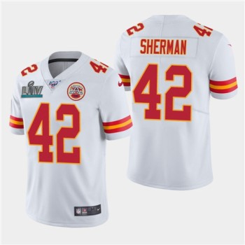 Men's Kansas City Chiefs #42 Anthony Sherman White Super Bowl LIV With 100th Season Patch Vapor Untouchable Limited Stitched NFL Jersey Men's Kansas City Chiefs #42 Anthony Sherman White Super Bowl LIV With 100th Season Patch Vapor Untouchable Limited Stitched NFL Jersey