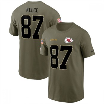 Men's Kansas City Chiefs #87 Travis Kelce 2022 Olive Salute to Service T-Shirt Men's Kansas City Chiefs #87 Travis Kelce 2022 Olive Salute to Service T-Shirt