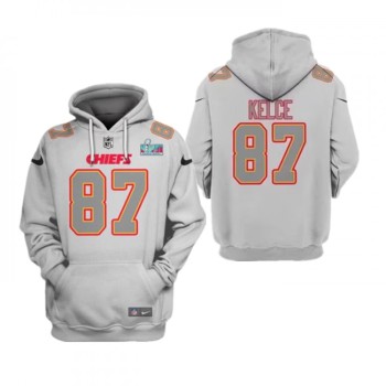 Men's Kansas City Chiefs #87 Travis Kelce Gray Super Bowl LVII Pullover Hoodie Men's Kansas City Chiefs #87 Travis Kelce Gray Super Bowl LVII Pullover Hoodie