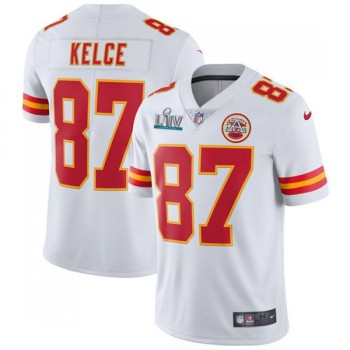 Men's Kansas City Chiefs #87 Travis Kelce Super Bowl LIV White Vapor Untouchable Limited Stitched NFL Jersey Men's Kansas City Chiefs #87 Travis Kelce Super Bowl LIV White Vapor Untouchable Limited Stitched NFL Jersey