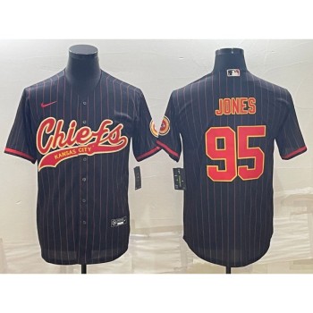Men's Kansas City Chiefs #95 Chris Jones Black With Patch Cool Base Stitched Baseball Jersey Men's Kansas City Chiefs #95 Chris Jones Black With Patch Cool Base Stitched Baseball Jersey