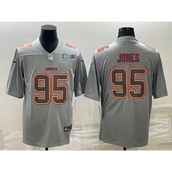 Men's Kansas City Chiefs #95 Chris Jones Gray Super Bowl LVII Patch Atmosphere Fashion Stitched Jersey Men's Kansas City Chiefs #95 Chris Jones Gray Super Bowl LVII Patch Atmosphere Fashion Stitched Jersey