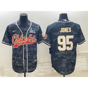 Men's Kansas City Chiefs #95 Chris Jones Grey Camo With Super Bowl LVII Patch Cool Base Stitched Baseball Jersey Men's Kansas City Chiefs #95 Chris Jones Grey Camo With Super Bowl LVII Patch Cool Base Stitched Baseball Jersey