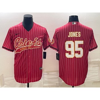 Men's Kansas City Chiefs #95 Chris Jones Red With Patch Cool Base Stitched Baseball Jersey