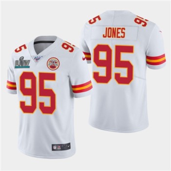 Men's Kansas City Chiefs #95 Chris Jones White Super Bowl LIV With 100th Season Patch Vapor Untouchable Limited Stitched NFL Jersey Men's Kansas City Chiefs #95 Chris Jones White Super Bowl LIV With 100th Season Patch Vapor Untouchable Limited Stitched NFL Jersey