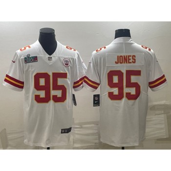 Men's Kansas City Chiefs #95 Chris Jones White Super Bowl LVII Patch Vapor Untouchable Limited Stitched Jersey Men's Kansas City Chiefs #95 Chris Jones White Super Bowl LVII Patch Vapor Untouchable Limited Stitched Jersey