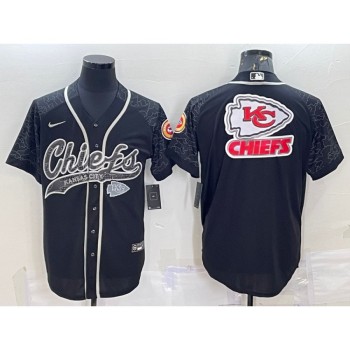 Men's Kansas City Chiefs Black Reflective Team Big Logo With Patch Cool Base Stitched Baseball Jersey Men's Kansas City Chiefs Black Reflective Team Big Logo With Patch Cool Base Stitched Baseball Jersey