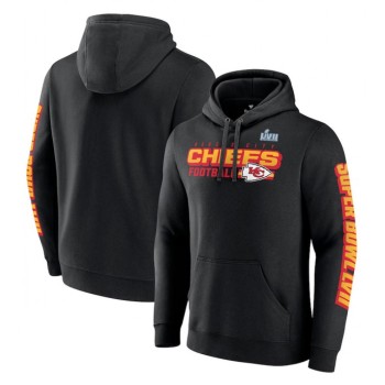 Men's Kansas City Chiefs Black Super Bowl LVII Star Trail Pullover Hoodie Men's Kansas City Chiefs Black Super Bowl LVII Star Trail Pullover Hoodie