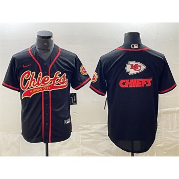 Men's Kansas City Chiefs Black Team Big Logo With Patch Cool Base Stitched Baseball Jersey Men's Kansas City Chiefs Black Team Big Logo With Patch Cool Base Stitched Baseball Jersey