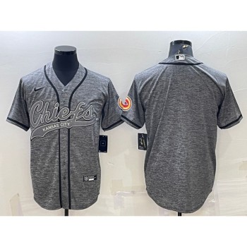 Men's Kansas City Chiefs Blank Grey With Patch Cool Base Stitched Baseball Jersey Men's Kansas City Chiefs Blank Grey With Patch Cool Base Stitched Baseball Jersey